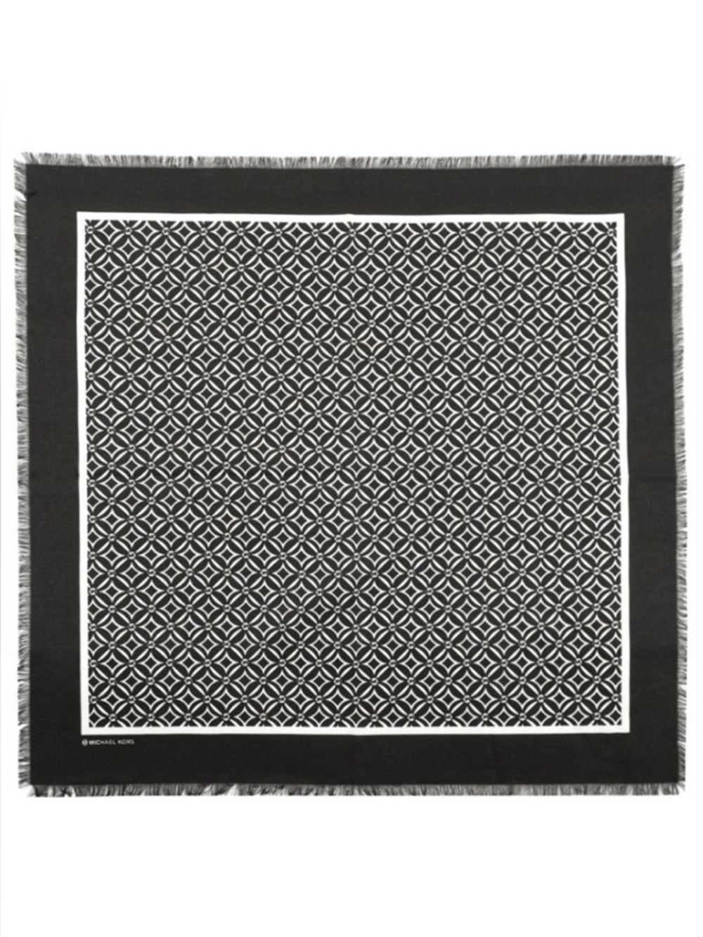 Michael Kors Monogram Square Scarf Bone & Black Fringe Trim